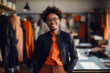 Portrait of a smiling african american Fashion designer entrepreneur in fashion atelier