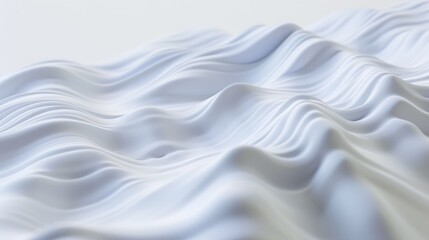 Obraz premium Abstract white flowing waves resembling fabric. Background image of 3D rendering art with wavy texture or monochrome wall with ocean wave. Digital artwork for minimalist and modern design. AIG51.