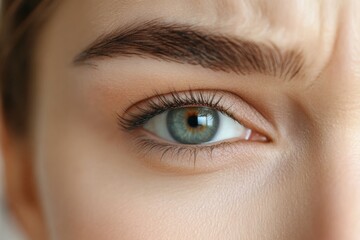 Obraz premium Close-up of female eye with natural makeup and defined eyebrow