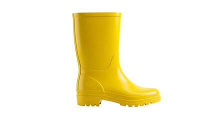 Single yellow rubber rain boot on transparent background