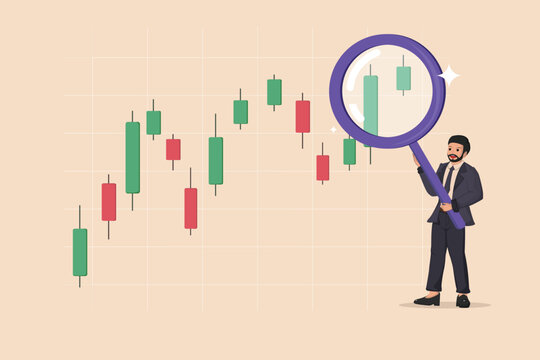 businessman analyzing stock chart with magnifying glass clip art preview