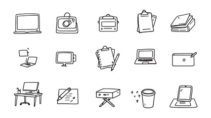 Office Desk line art sketch showcasing functional and stylish workspace