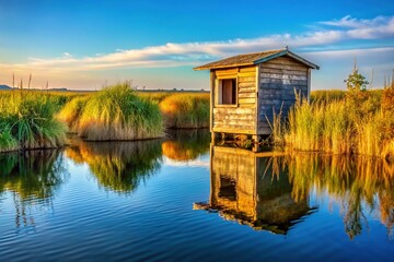Obraz premium Duck Hunting Blind in Waterfowl Marsh