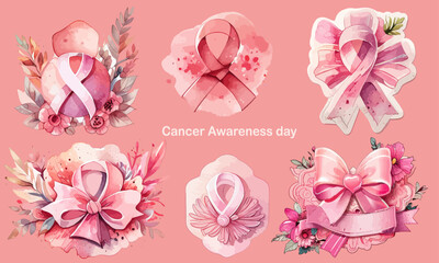 Fototapeta premium cancer awareness month Vector labels collection, treatment, disease, Flower,