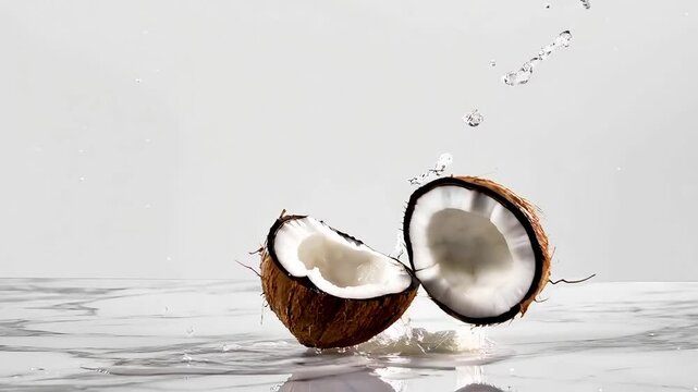 Slow Motion Coconut Falling and Breaking on Surface