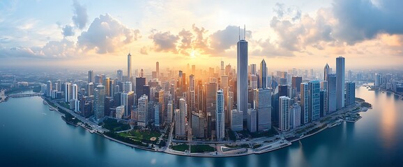 Fototapeta premium Panoramic Sunset Cityscape