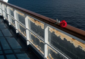 Single Red Rose on Ship's Weathered Railing