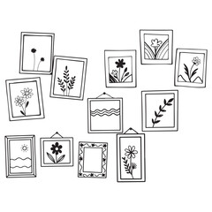 simple minimal illustrations, simple wavy and groovy. hand drawn naive style, flowers and plants, 
floral botanic design templates, frames and modern wall art vector
