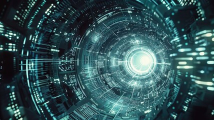 Obraz premium Futuristic digital interface with glowing elements. Digital artwork of circle shape hologram with blue glowing interface. Technology and innovation concept for design and print. Cyber security. AIG53.