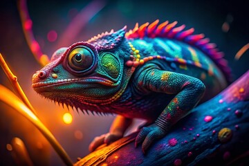Obraz premium Colorful Chameleon Esports Logo: Vibrant Reptile Mascot Design for Gaming Teams