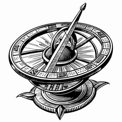 Vintage Sundial Illustration with Intricate Engravings for Timeless Design Concepts
