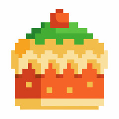 Fototapeta premium Pixel Art Cake with Cherry on Top Retro Digital Dessert Illustration
