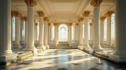 Fototapeta premium Grandiose Palace Hall: Sunlight Illuminates Classical Architecture