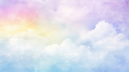 Obraz premium Abstract rainbow watercolor background with soft pastel color gradient and grainy texture for creative design, heaven sky and cloud concept.