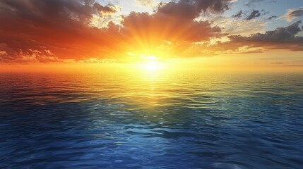 Fototapeta premium Fiery Sunset over Serene Ocean