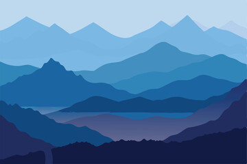 Fototapeta premium distant-mountains-with-layered-depth-and-fog--.eps