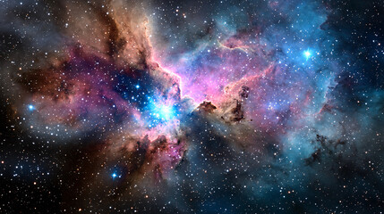Naklejka premium Cosmic Symphony of Stellar Nursery Galactic Canvas Radiance Universe Nebula Space Starry Artwork
