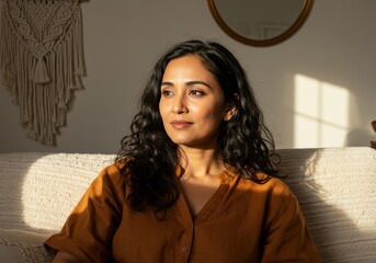 Woman Gazing Right in Warm Sunlight Patch
