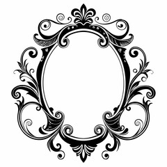 A black and white framed oval with a floral design