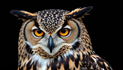 Fototapeta premium Striking owl displaying intensity against a dark backdrop 