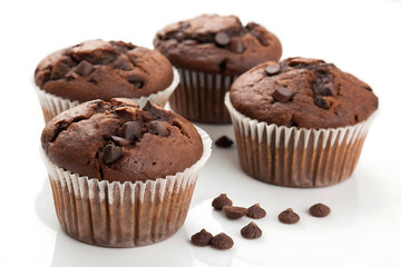 Chocolate Muffins on White Background Tasty Bakery Stock Image.