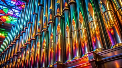 Obraz premium Colorful Organ Pipe Reflections: A Candid Architectural Detail