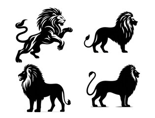 A set of Powerful Lion Silhouette Design	
