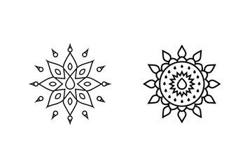 Two Black And White Floral Mandala Designs For Coloring Pages Or Tattoo Art