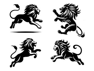 A set of Powerful Lion Silhouette Design	
