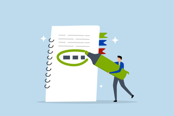 Highlight important note, businessman highlight pen circle important note.