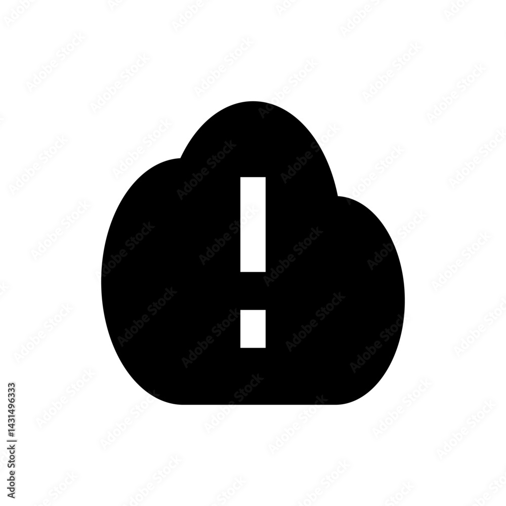 Poster black cloud icon with a white exclamation point inside indicating a warning or error message display