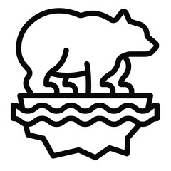 White bear on calving iceberg line icon, climate change concept. Vector graphics. Wild animal in trouble, ice melting sign on white background, style for mobile or design.