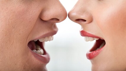 Obraz premium Social Media Misinformation Concept. Close-up of two people engaging in a passionate conversation.