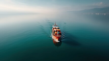 Fototapeta premium Aerial drone photo of cargo ship in deep sea