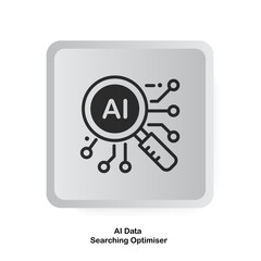 Obraz premium AI Data Searching Optimizer vector icon, The magnifying glass icon inside has the letters AI, the digital circuit is inside the white button.