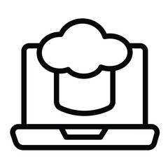 Laptop with chef hat line icon, culinary concept. Vector graphics. Chef cooking blog, website sign on white background, style for mobile or design.