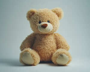 Obraz premium A plush teddy bear sitting against a soft, muted background.
