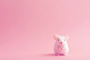 Adorable white mouse on soft pink background