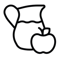 Apple fruit and glass jug with juice line icon, culinary cooking concept. Vector graphics. Glass jug with juice, drink sign on white background, style for mobile or design.
