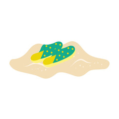 Sandals on sand vector illustration, green slippers on beach