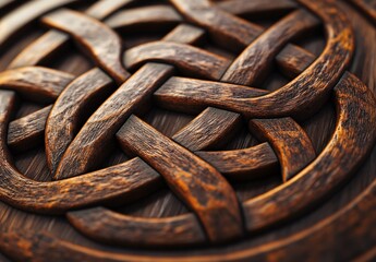 Intricate wooden knot design artisan workshop close-up photography warm lighting artistic perspective craftsmanship concept