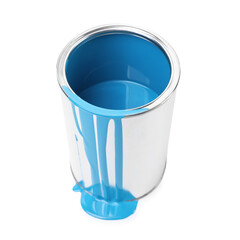 Can of light blue paint isolated on white