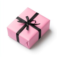Obraz premium Pink gift box with black ribbon on white background