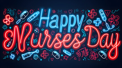 Vibrant neon illustration honoring international nurses day celebrations
