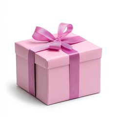 Fototapeta premium Pink Gift Box with Purple Ribbon on White Background