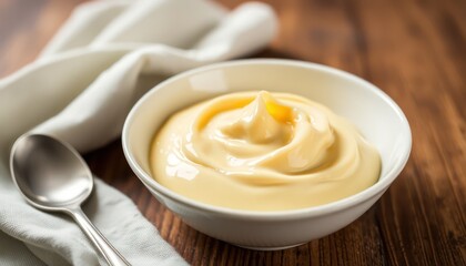 Creamy, smooth custard in bowl