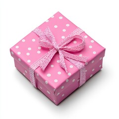 Pink Gift Box with White Polka Dots and Ribbon