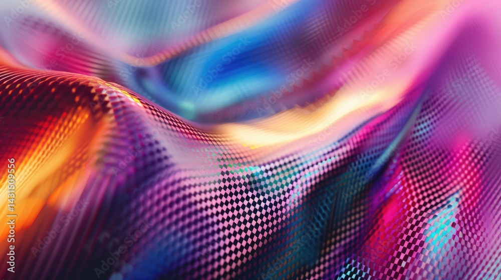 Poster 3d abstract mesh fabric with pink and blue waves. textured and fluid design. background image of red