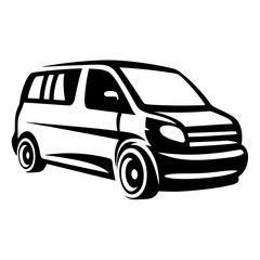 Stylized Black and White Illustration of a Modern Family Van Design