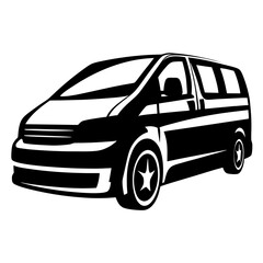 Monochrome illustration of a modern minivan with sharp vector lines and design